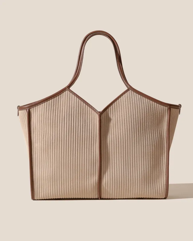 CALELLA SQUARED MEDIUM CORDUROY SUEDE - Leather-trimmed Tote Bag sold by Hereu Studio