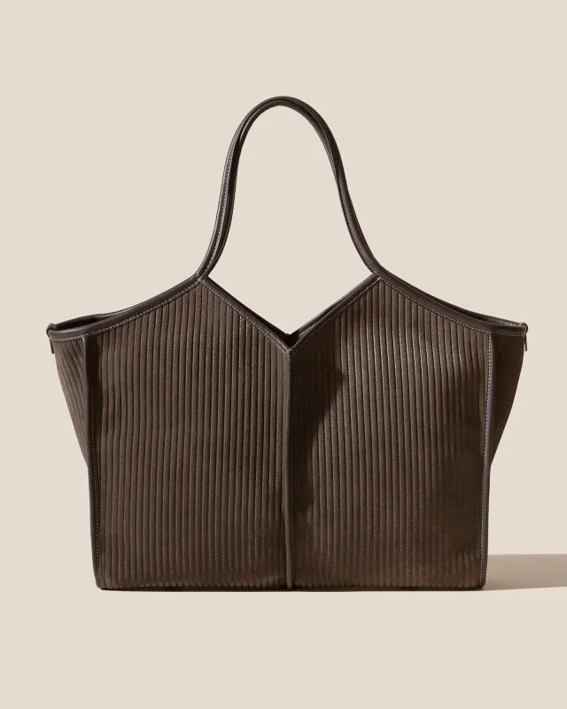 CALELLA SQUARED MEDIUM CORDUROY SUEDE - Leather-trimmed Tote Bag sold by Hereu Studio