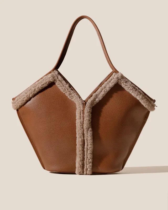 CALELLA CURLY SHEARLING TRIMS - Leather Tote Bag sold by Hereu Studio