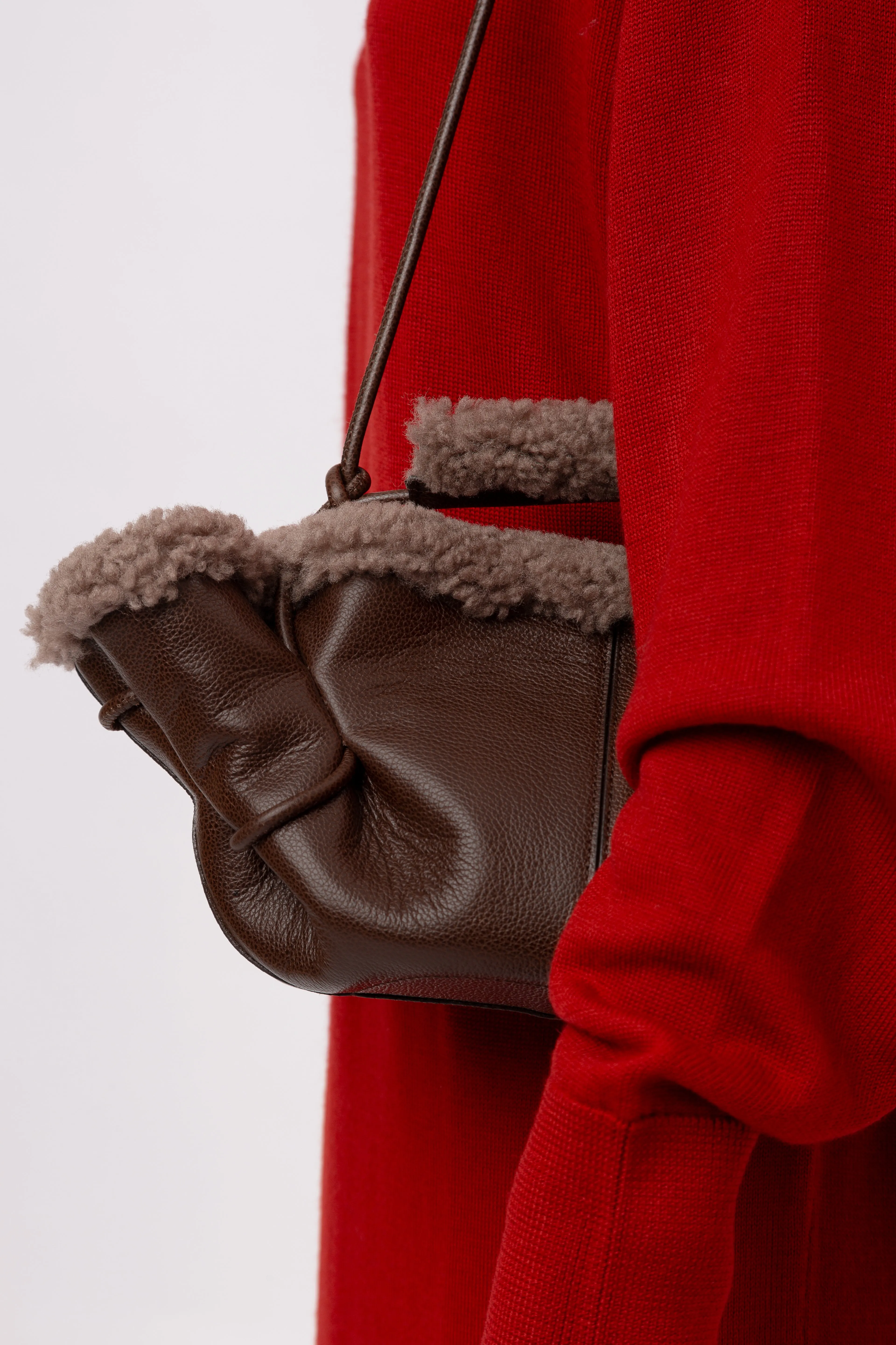 ARTA MINI CURLY SHEARLING TRIMS - Pleated Crossbody Bag sold by Hereu Studio product image thumbnail 5