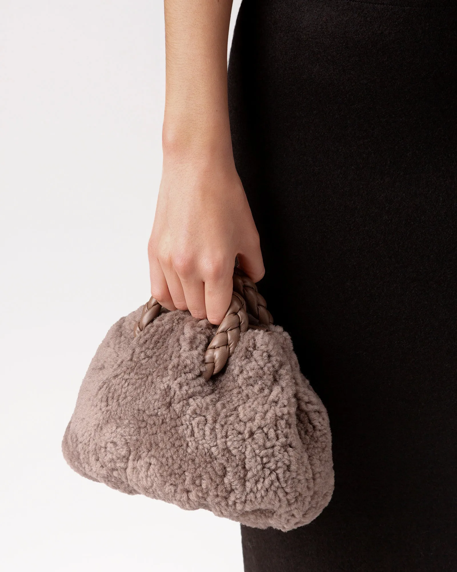 BOMBON CURLY SHEARLING - Plaited-handle Leather Handbag sold by Hereu Studio product image thumbnail 2