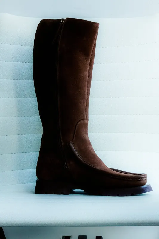 RIERA SPORT HIGH NUBUCK - Moc Toe Knee High Boot sold by Hereu Studio