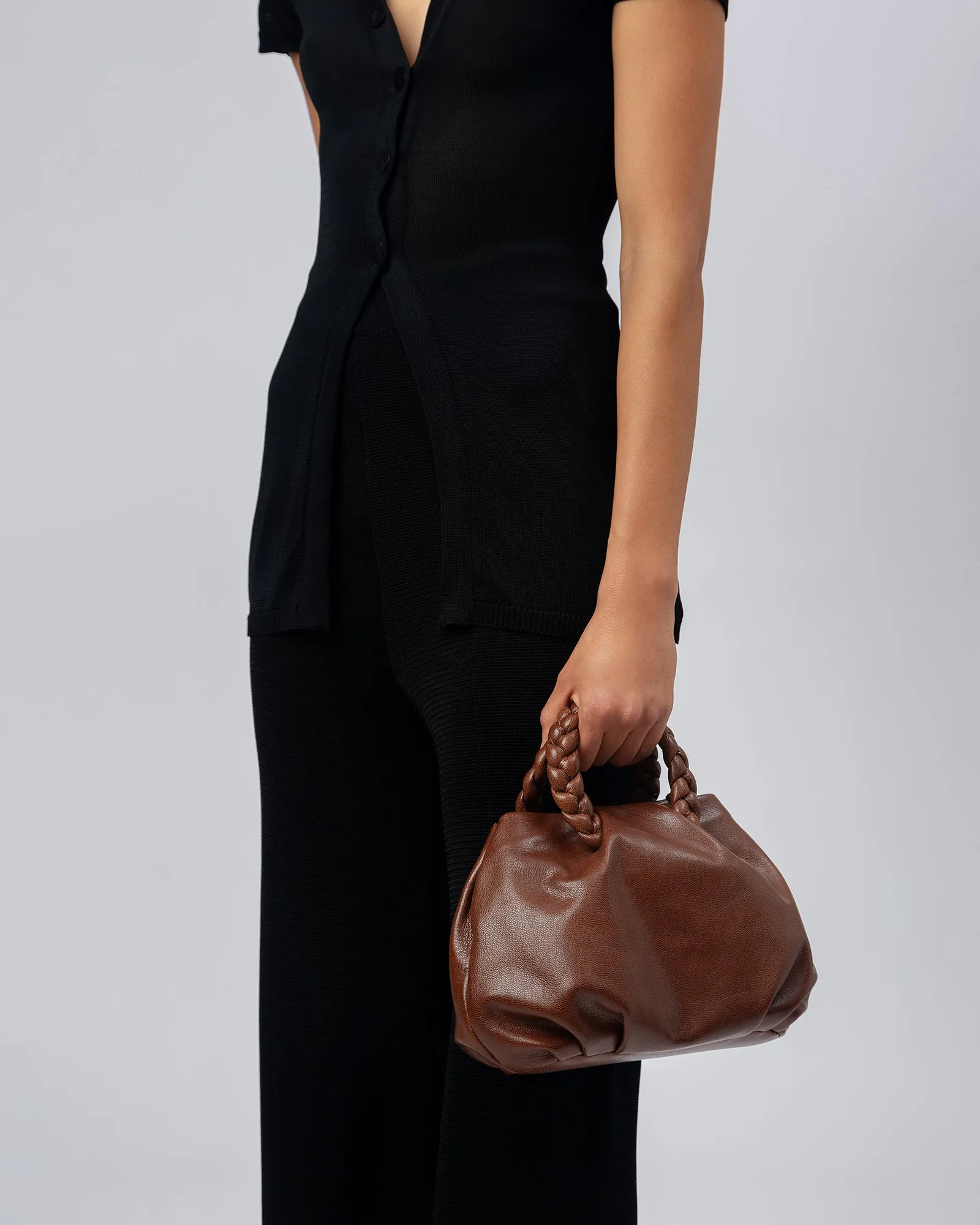 BOMBON M SUPPLE SHINY - Medium Plaited-handle Leather Handbag sold by Hereu Studio product image thumbnail 5