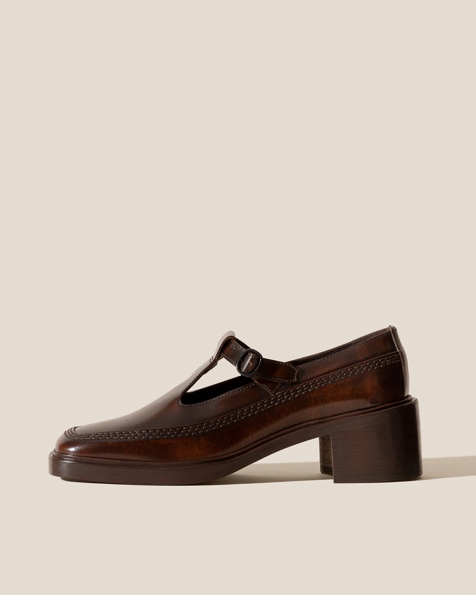 LLUISA HEELED - Brushed T-bar Loafer sold by Hereu Studio