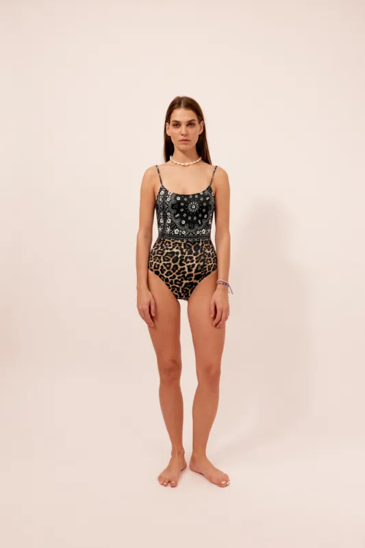 SAINT TROP LEOPARD BLACK BANDANA made by Arizona Love