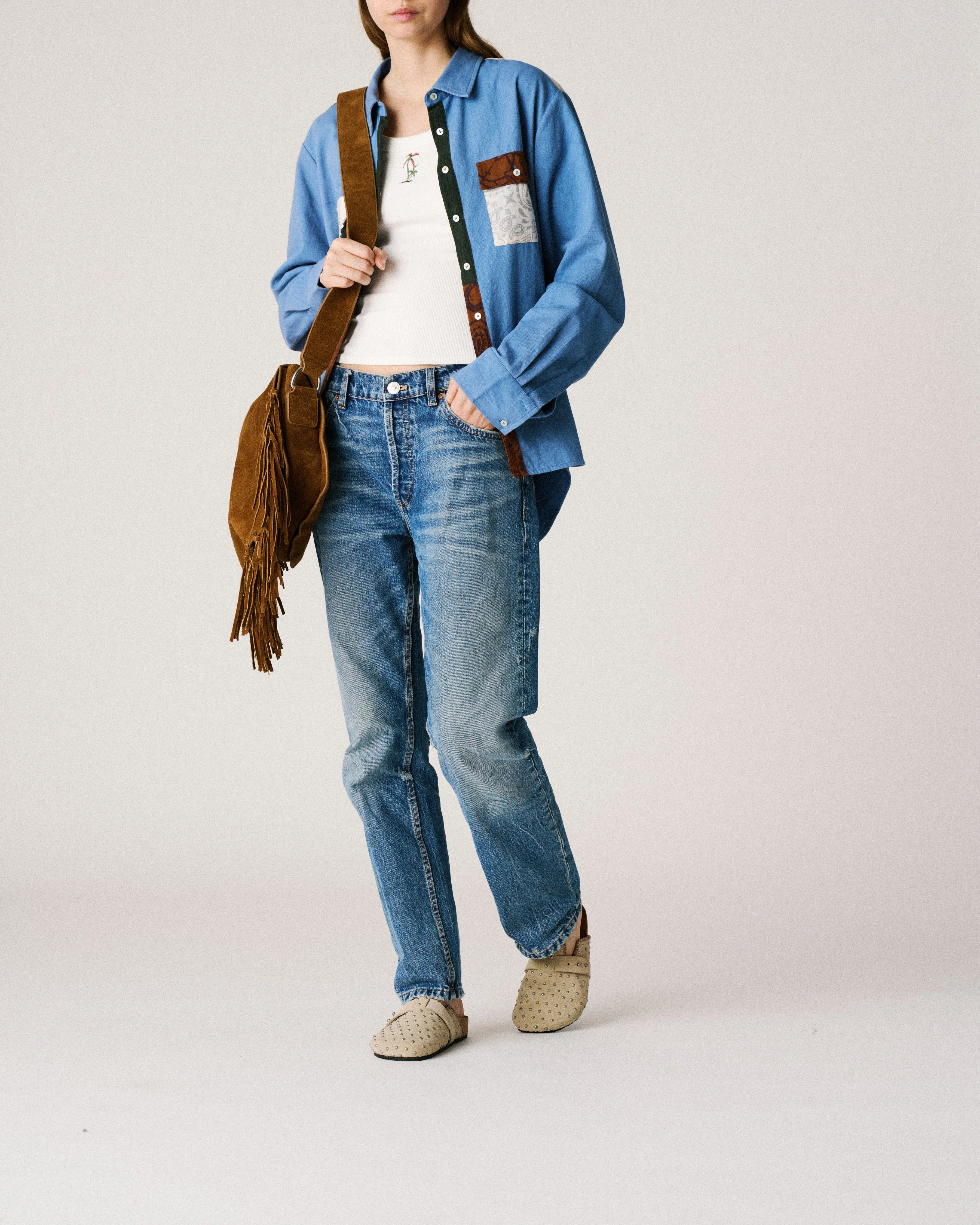 Patchwork denim shirt sold by Arizona Love product image thumbnail 3