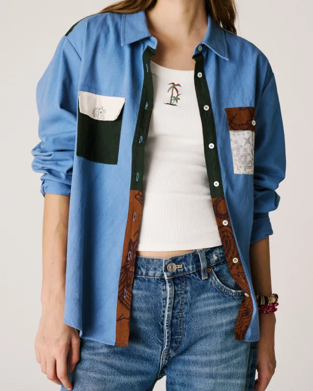 Patchwork denim shirt sold by Arizona Love