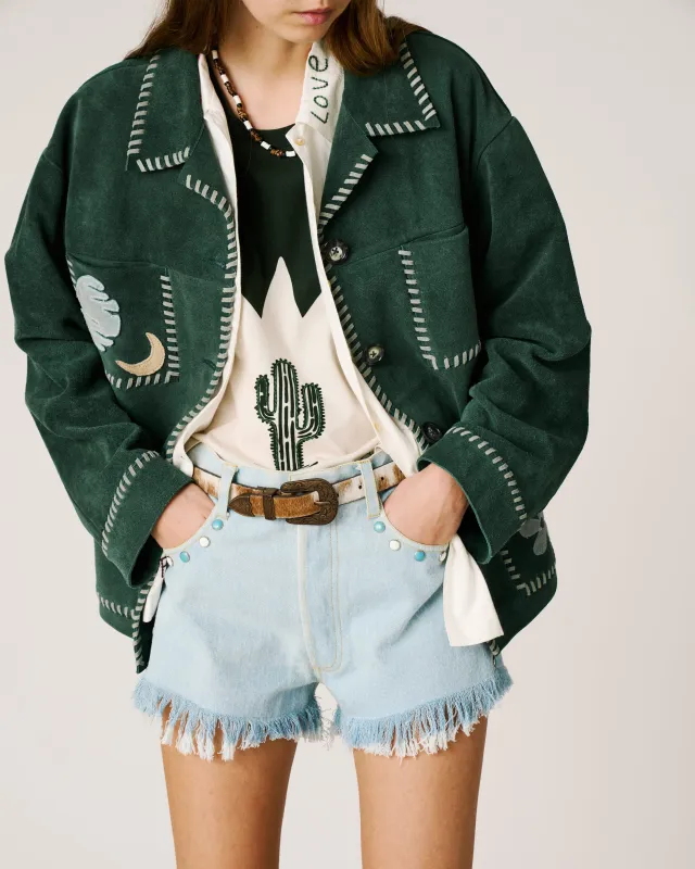 Suede green jacket sold by Arizona Love