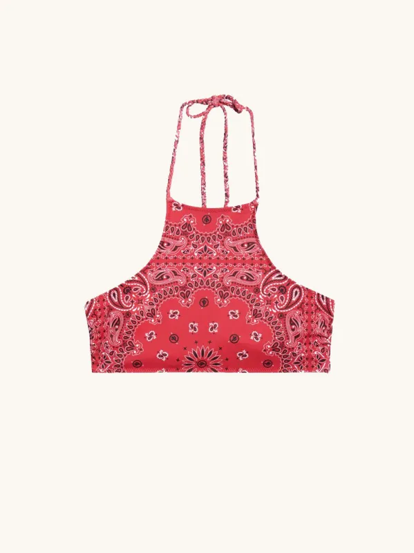 Positano bikini top red sold by Arizona Love