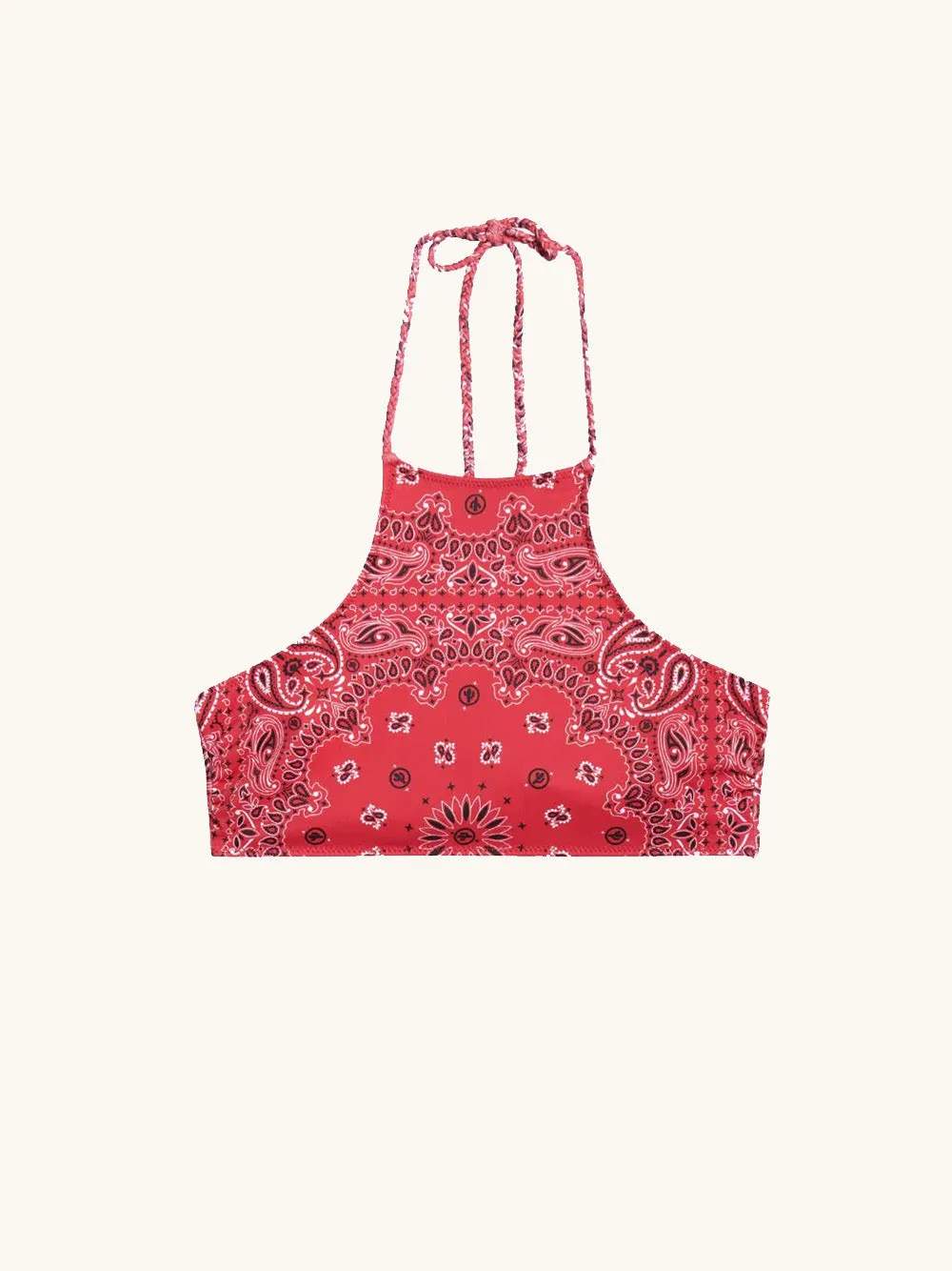 Positano bikini top red sold by Arizona Love