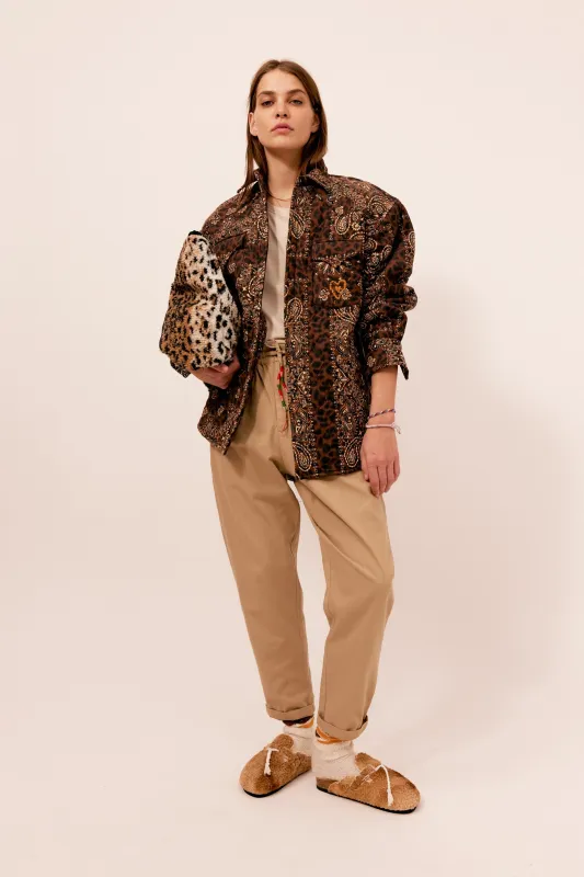 Quilt Shirt Jacket Leopard (WH) made by Arizona Love