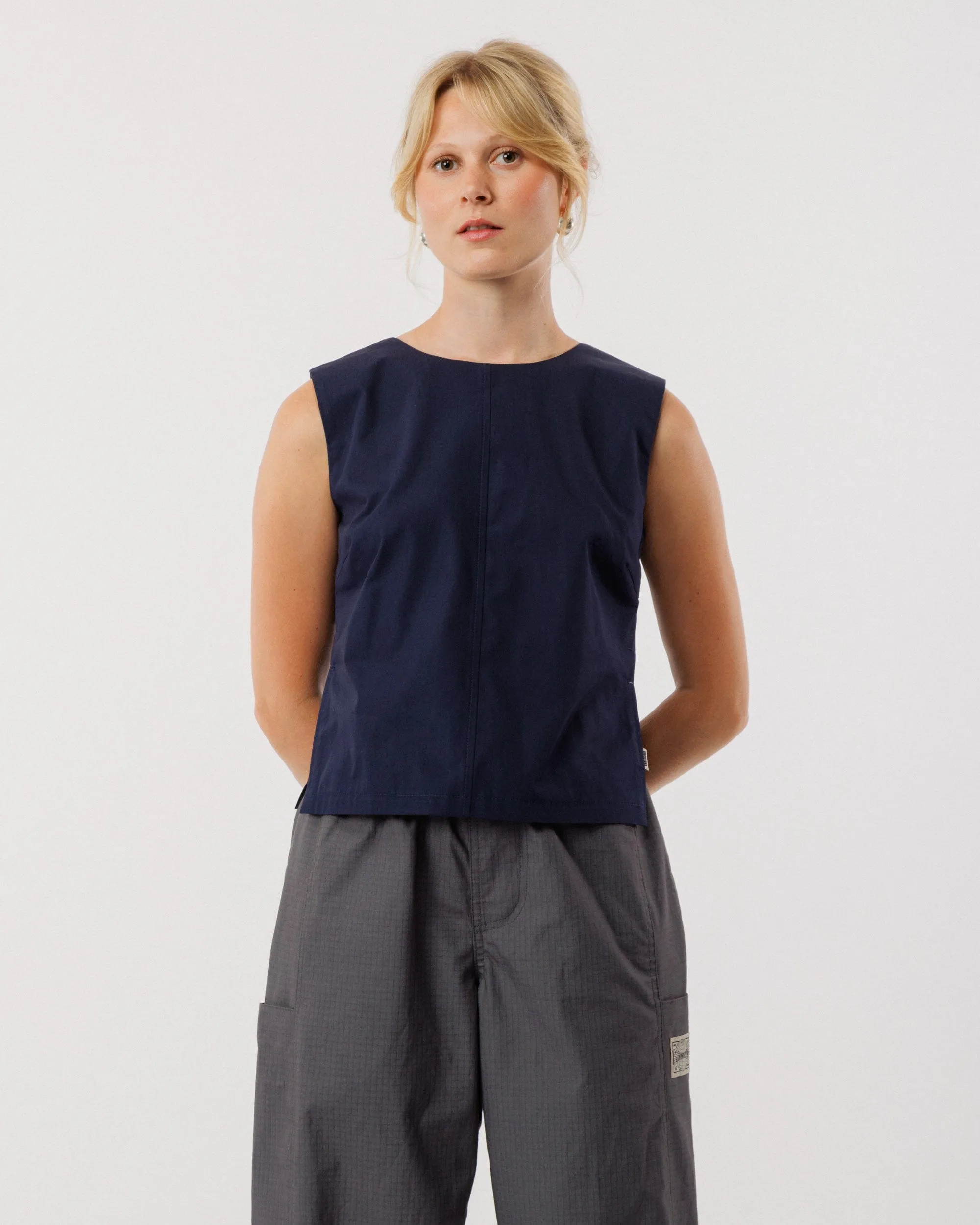 Aimee Poplin Top - Indigo Blue sold by Wawwa