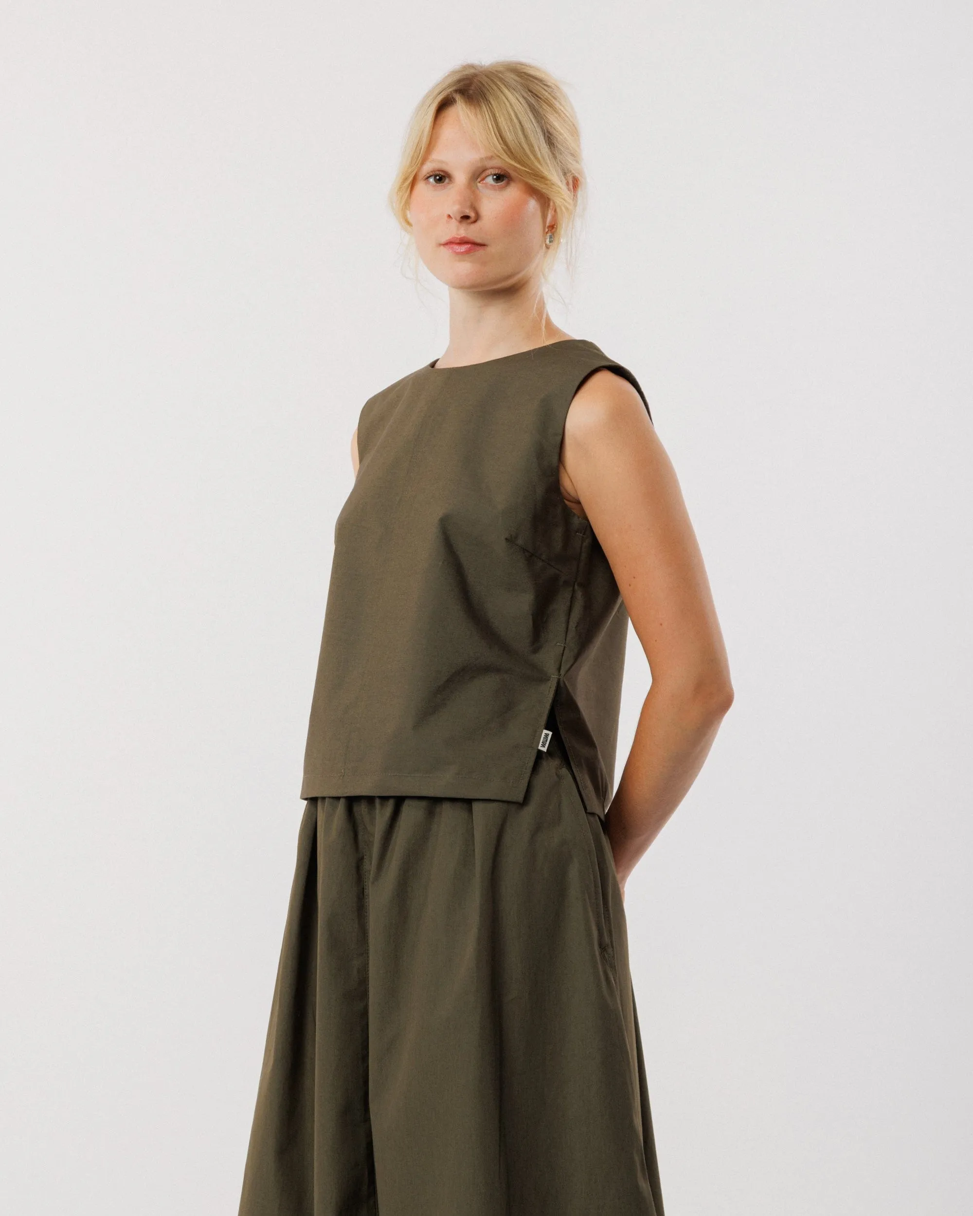 Aimee Poplin Top - Khaki sold by Wawwa