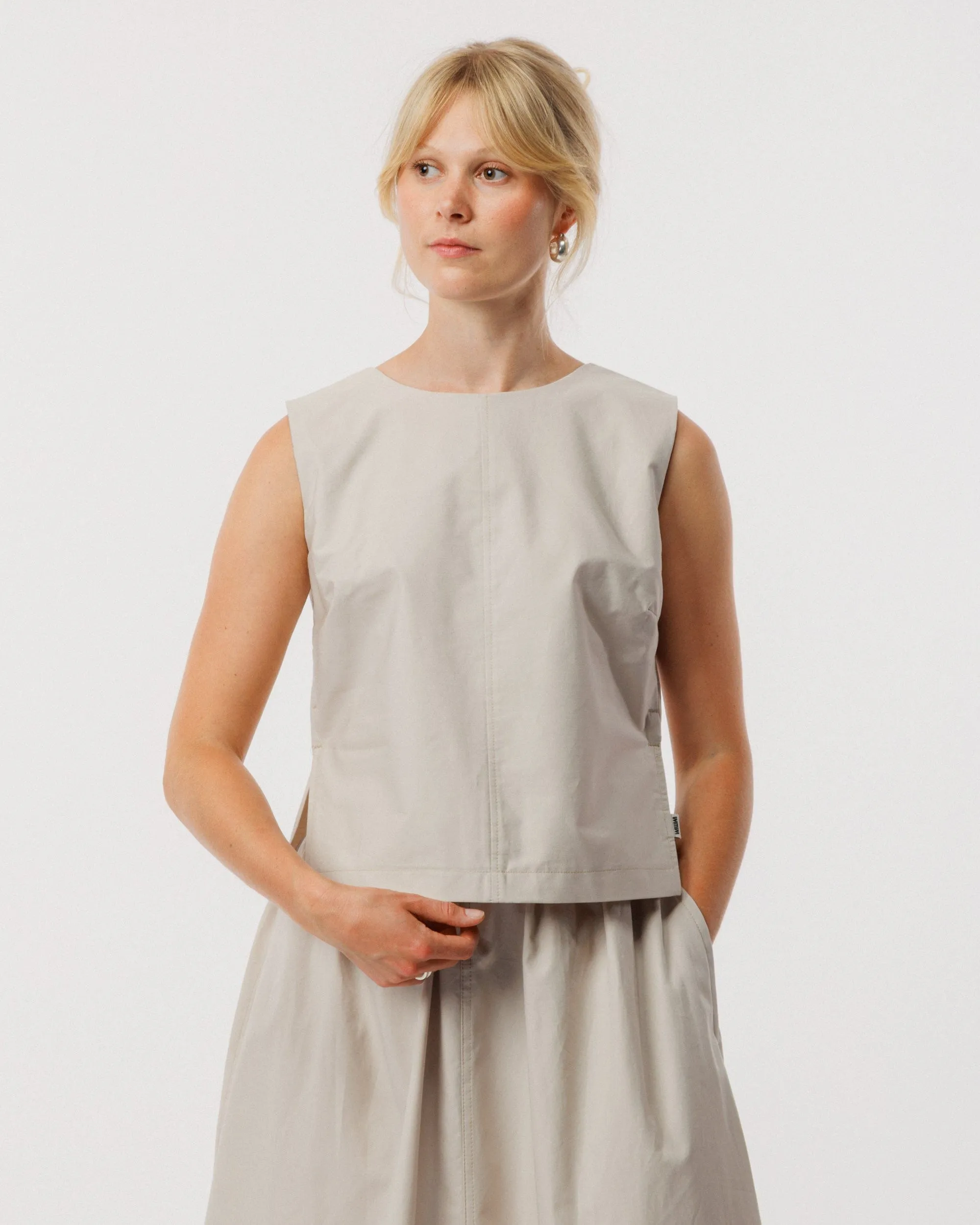 Aimee Poplin Top - Stone sold by Wawwa