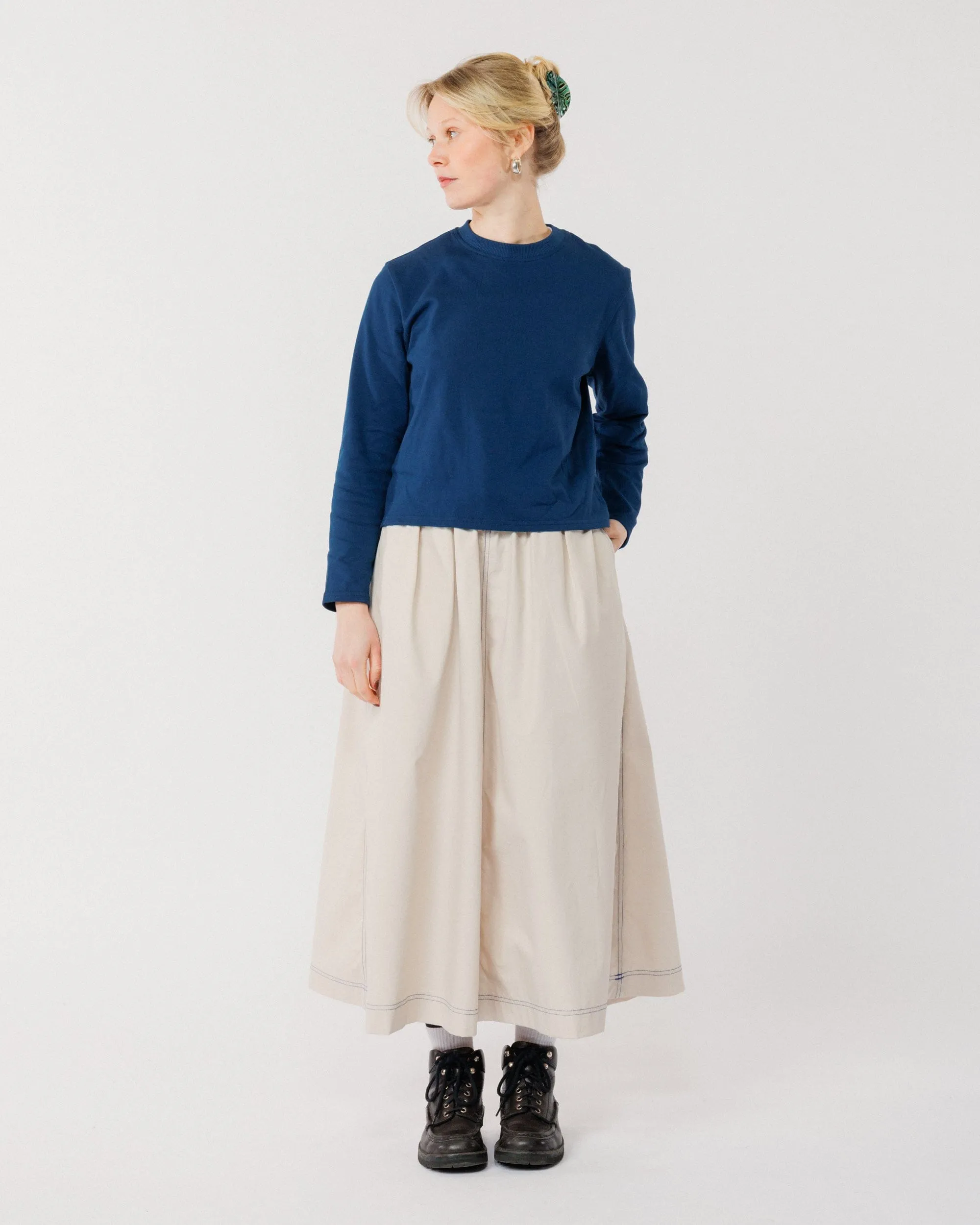 Ayla Poplin Skirt - Stone/Cobalt Blue sold by Wawwa