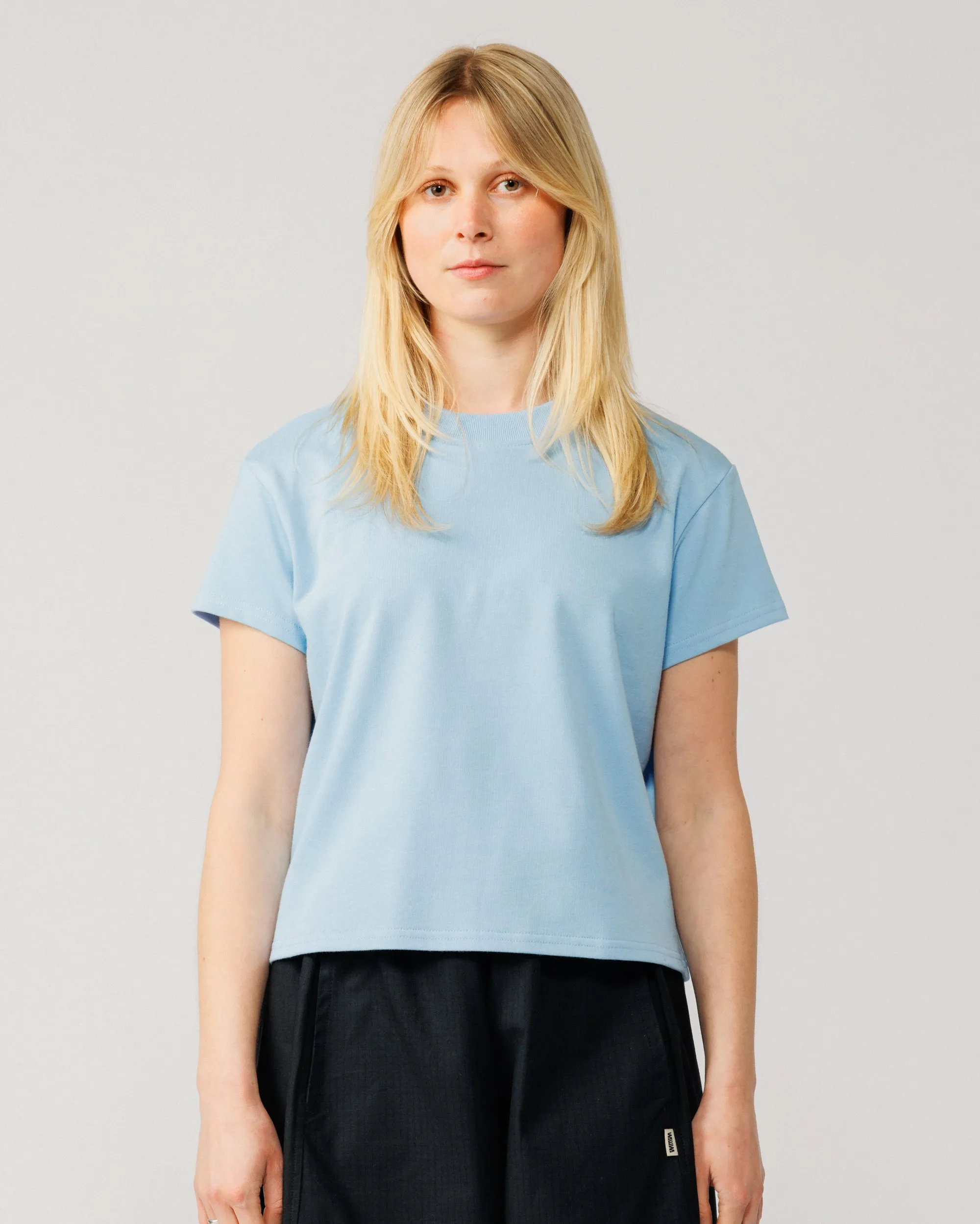 Mid-Weight Cropped Organic T-Shirt - Sky Blue sold by Wawwa