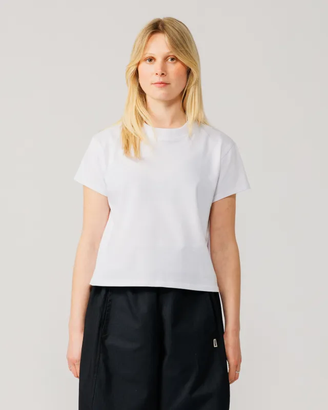 Mid-Weight Cropped Organic T-Shirt - White made by Wawwa