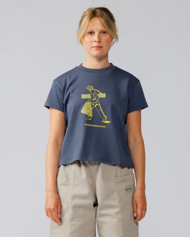 Cropped Workers Stride T-Shirt - Washed Blue made by Wawwa
