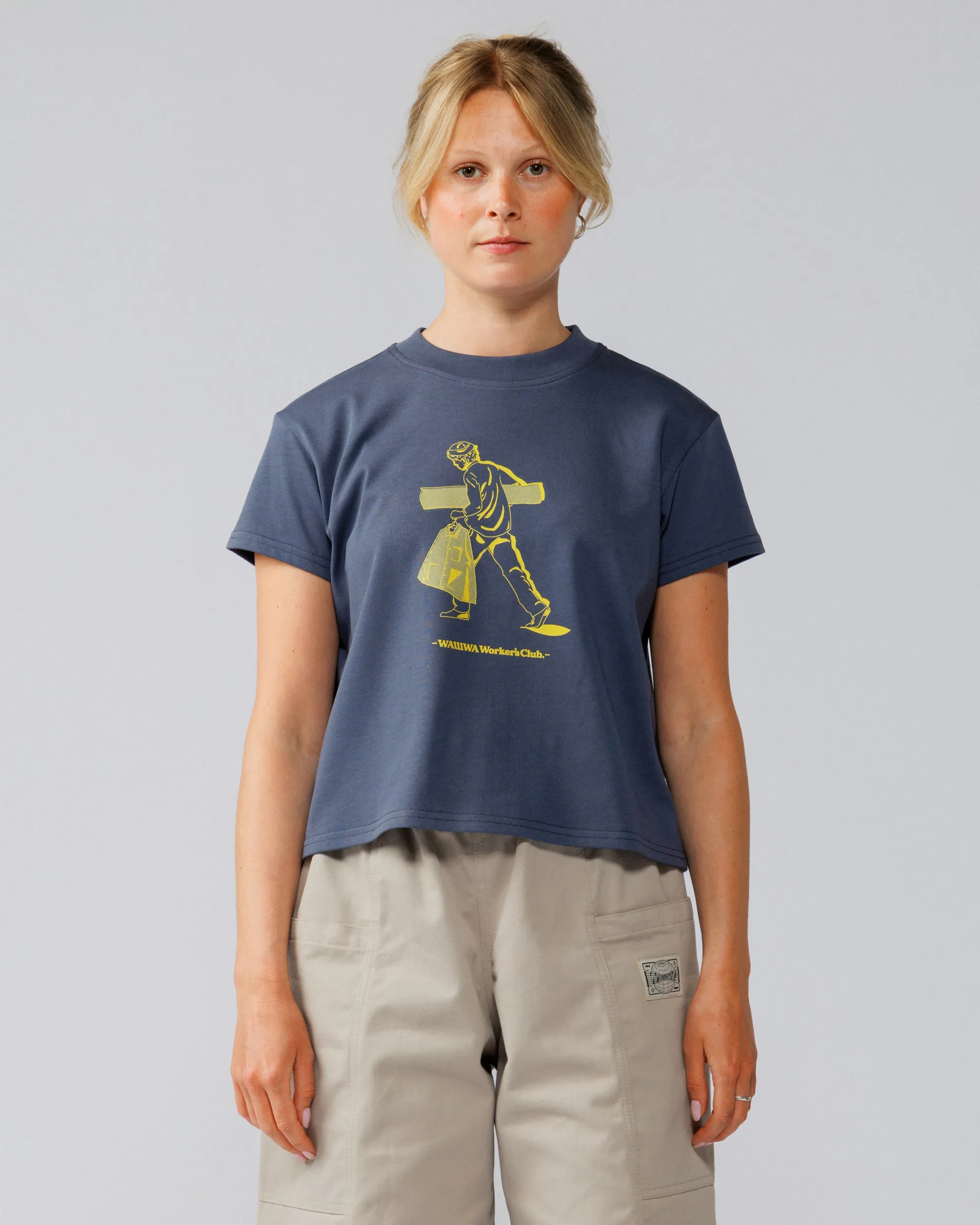 Cropped Workers Stride T-Shirt - Washed Blue sold by Wawwa