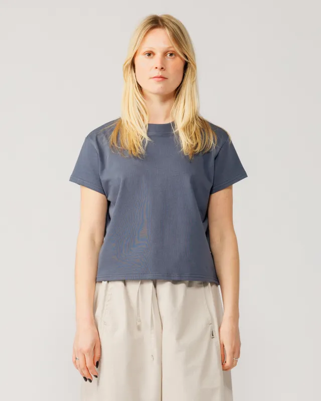 Mid-Weight Cropped Organic T-Shirt - Washed Blue made by Wawwa