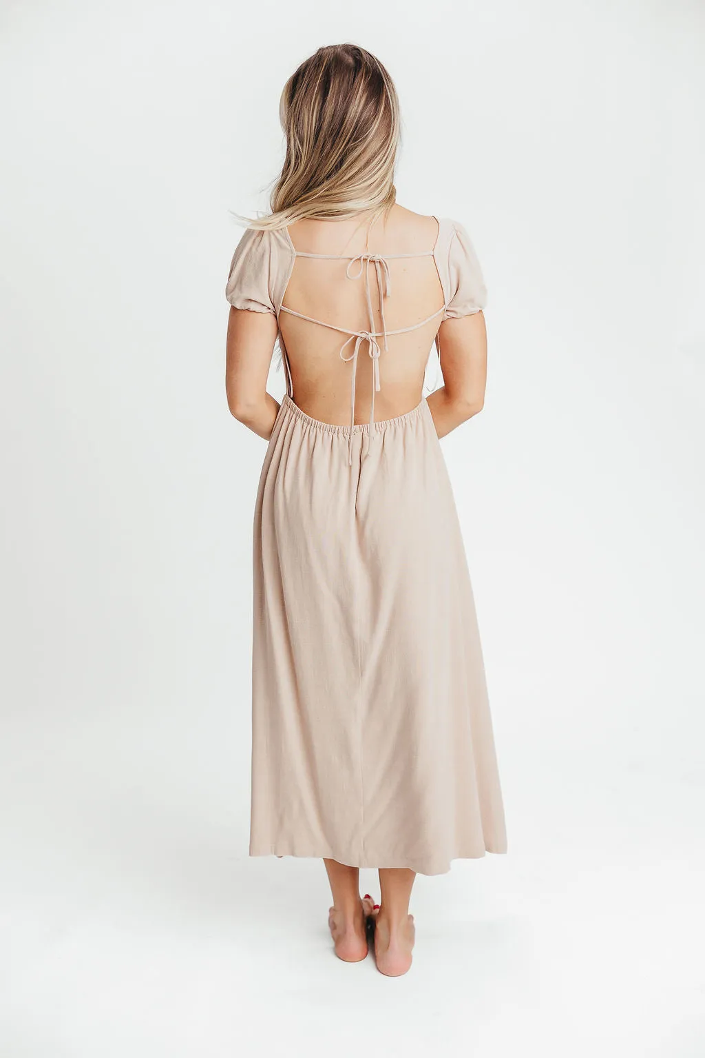 August Open Back Midi Dress in Taupe - Bump Friendly sold by Worth Collective product image thumbnail 4