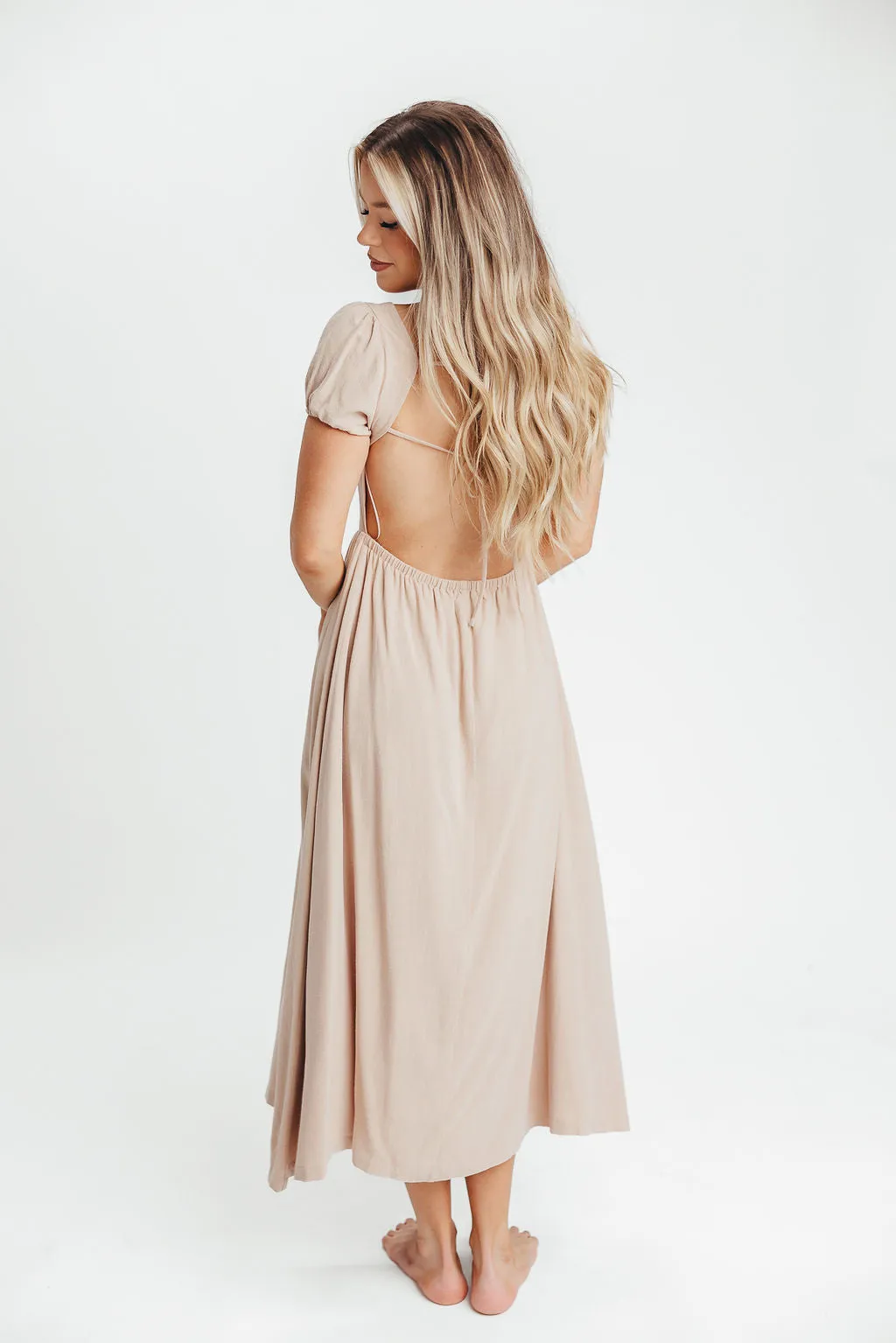 August Open Back Midi Dress in Taupe - Bump Friendly sold by Worth Collective product image thumbnail 2