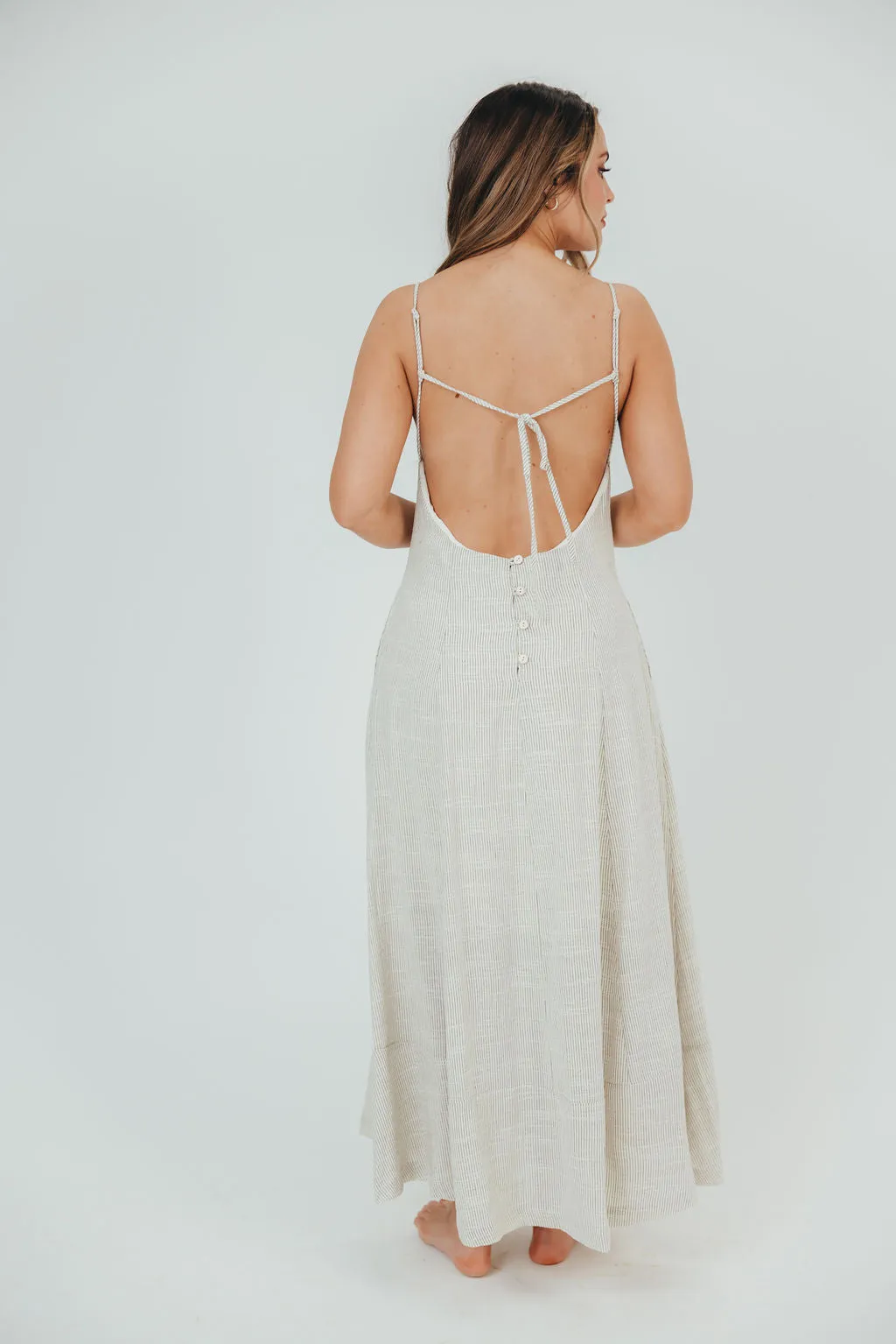 Natalia Striped Linen-Blend Maxi Dress with Open Back in Natural Stripe sold by Worth Collective product image thumbnail 2