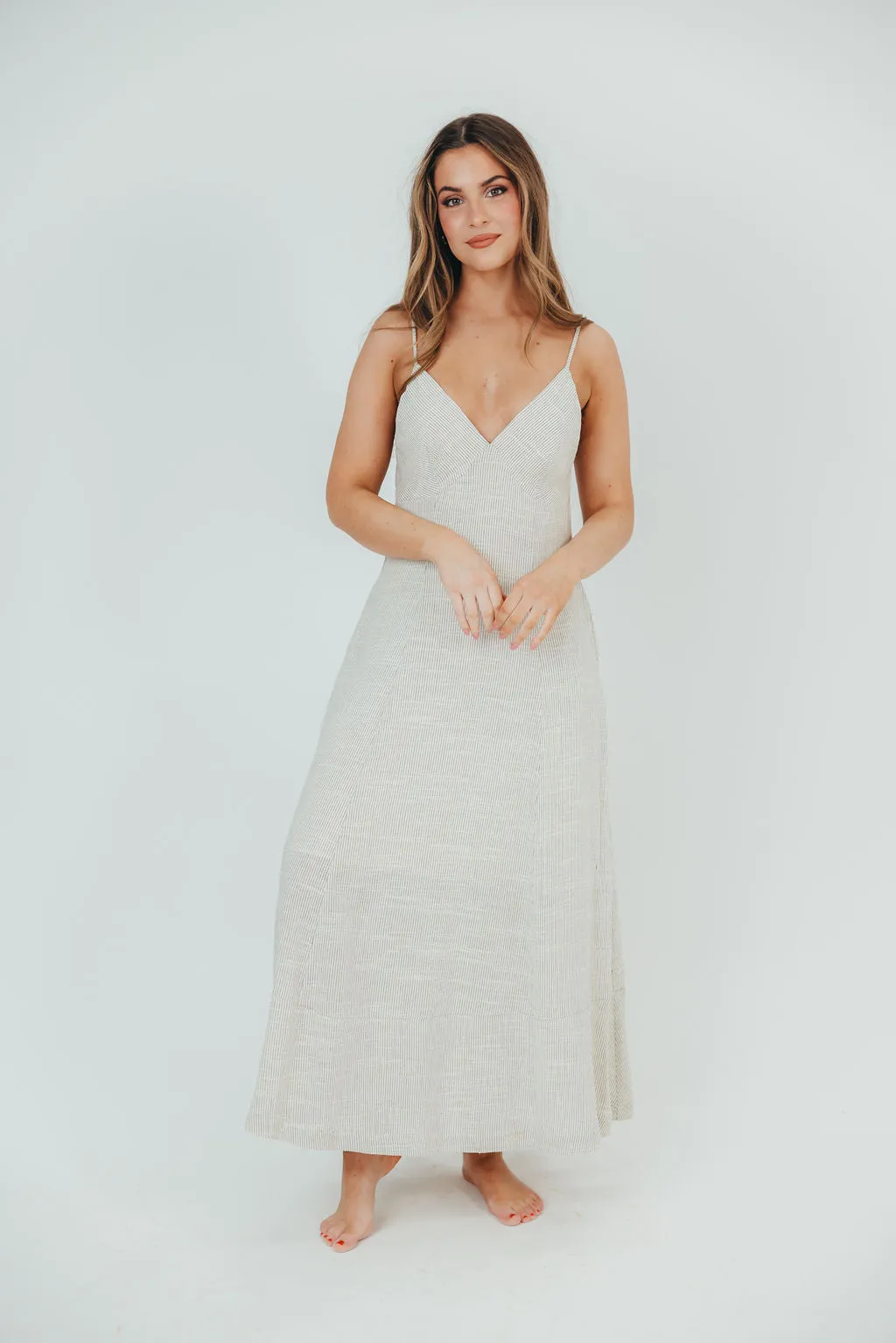 Natalia Striped Linen-Blend Maxi Dress with Open Back in Natural Stripe sold by Worth Collective product image thumbnail 4