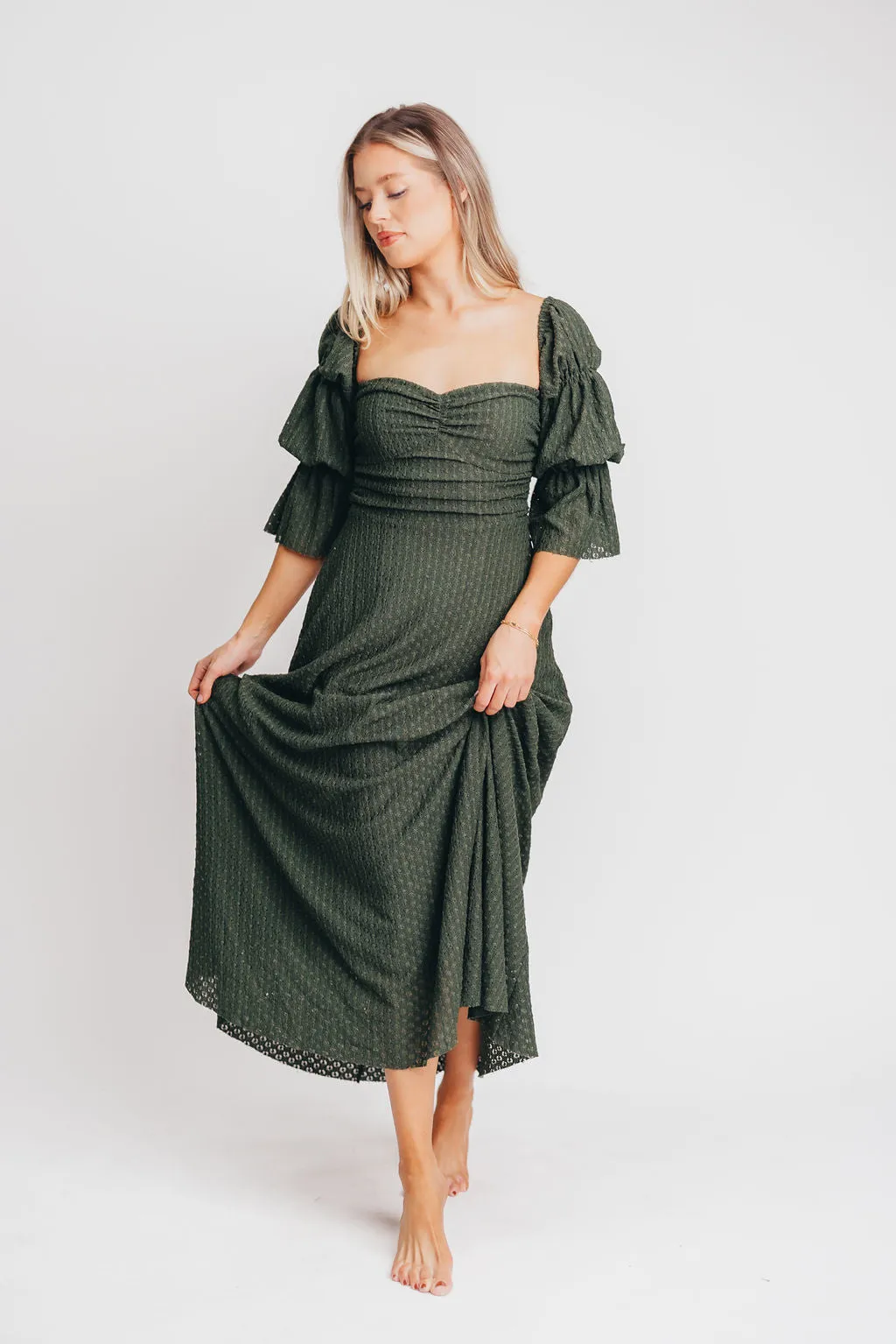 Corrine Tiered Sleeve Maxi Dress with Pockets in Hunter Green - Bump Friendly sold by Worth Collective product image thumbnail 4
