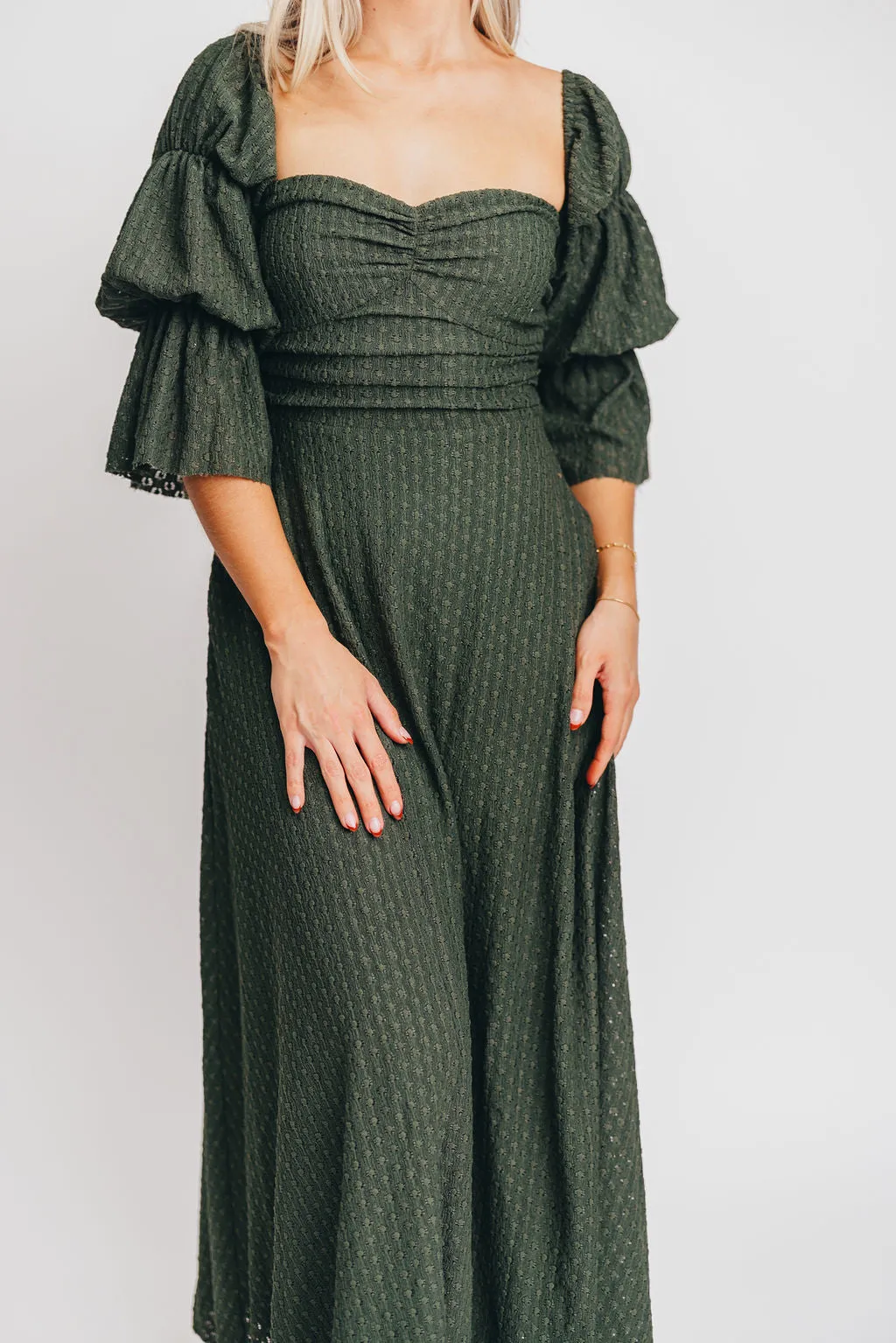 Corrine Tiered Sleeve Maxi Dress with Pockets in Hunter Green - Bump Friendly sold by Worth Collective product image thumbnail 3