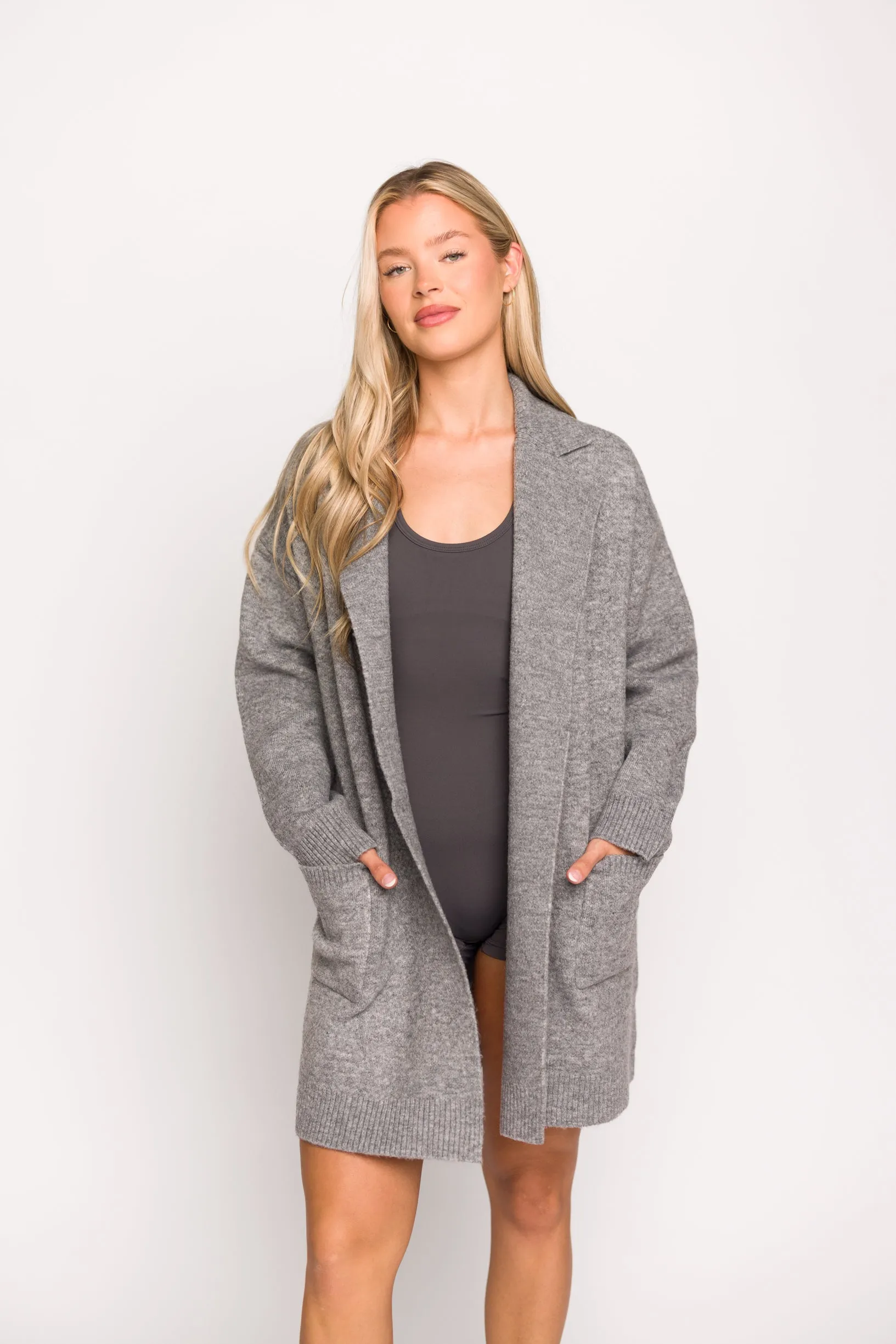 Emilia Oversize Cardi-Jacket in Heather Grey sold by Worth Collective