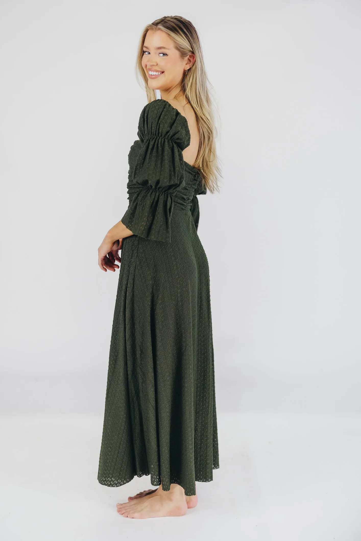 Corrine Tiered Sleeve Maxi Dress with Pockets in Hunter Green - Bump Friendly sold by Worth Collective product image thumbnail 2