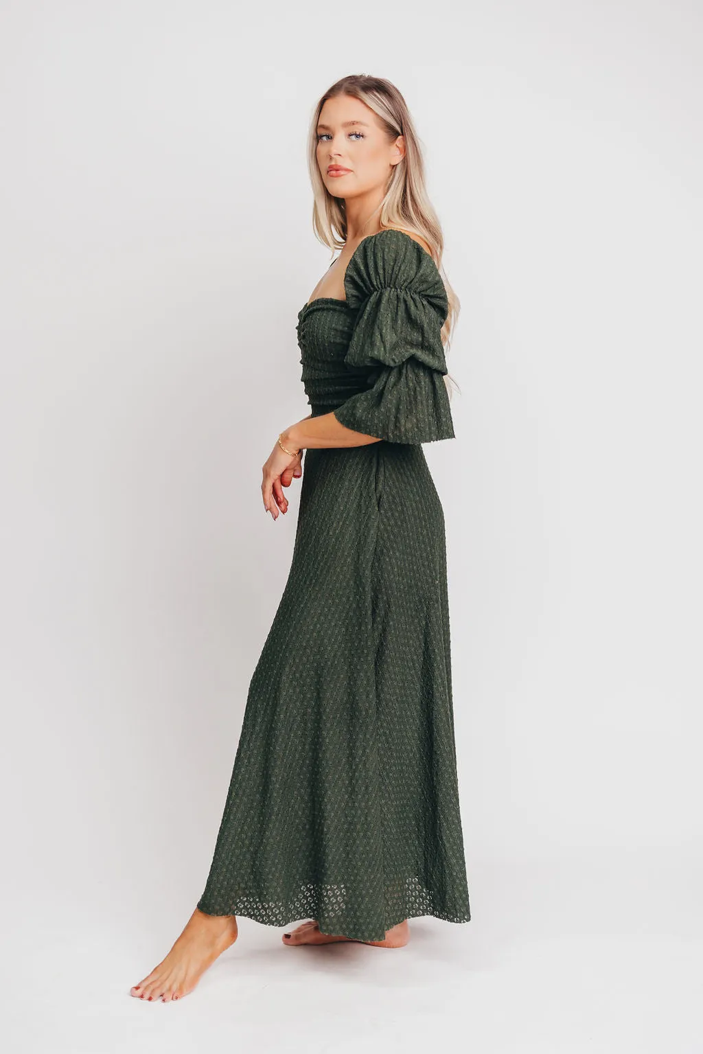 Corrine Tiered Sleeve Maxi Dress with Pockets in Hunter Green - Bump Friendly sold by Worth Collective product image thumbnail 5