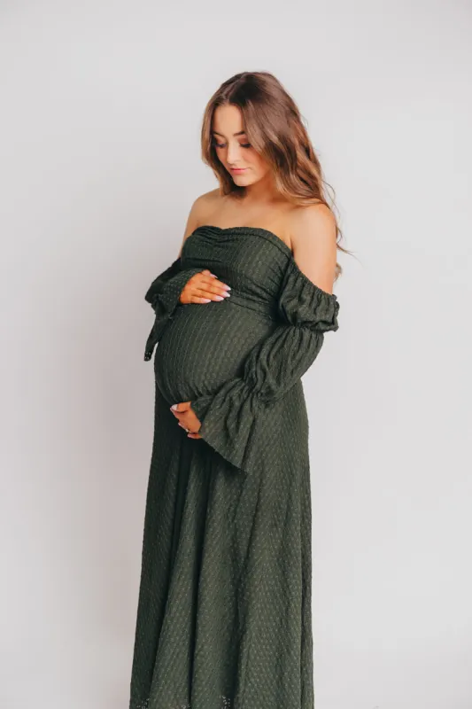 Corrine Maxi Dress with Pockets in Hunter Green sold by Worth Collective
