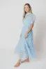 Maude Organza Tiered Maxi Dress with Grid Pattern in Powder Blue sold by Worth Collective