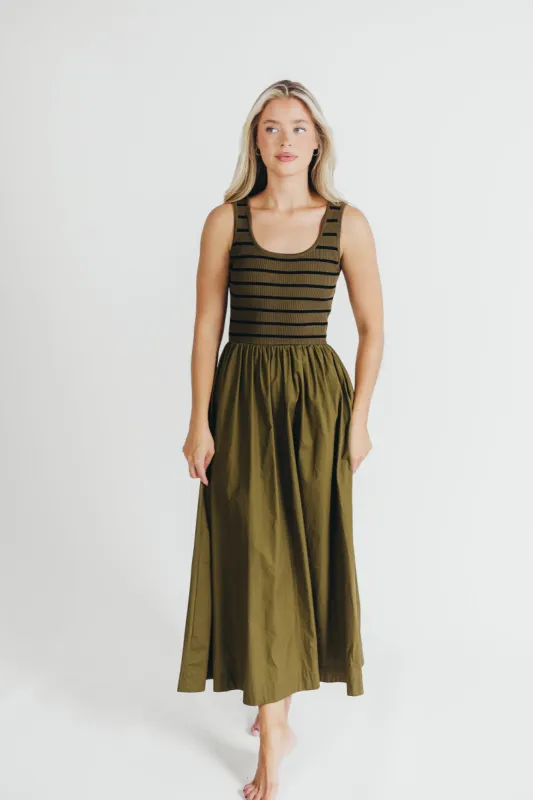 Dakota Knit Midi Dress in Olive/Black sold by Worth Collective