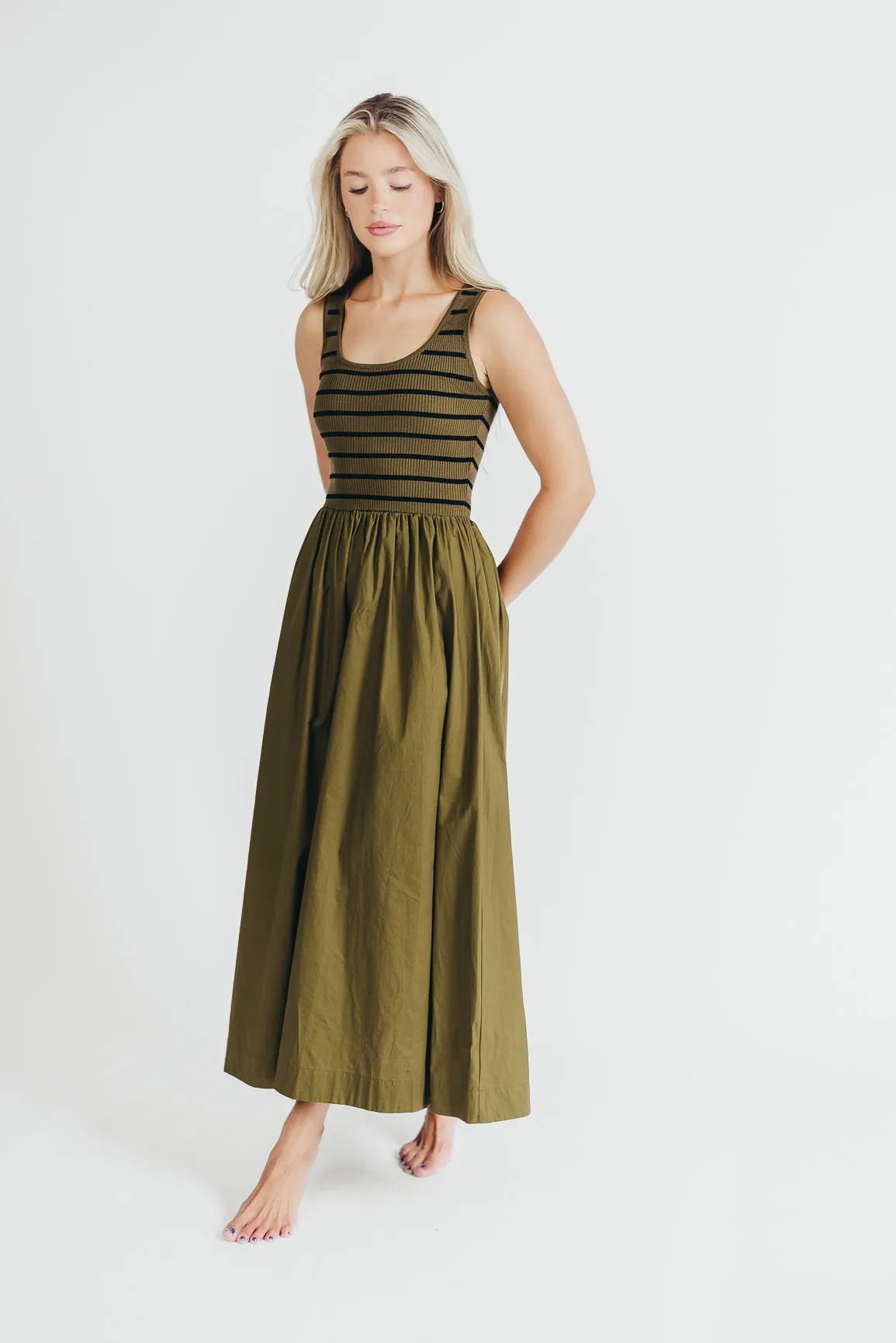 Dakota Knit Midi Dress in Olive/Black sold by Worth Collective product image thumbnail 3