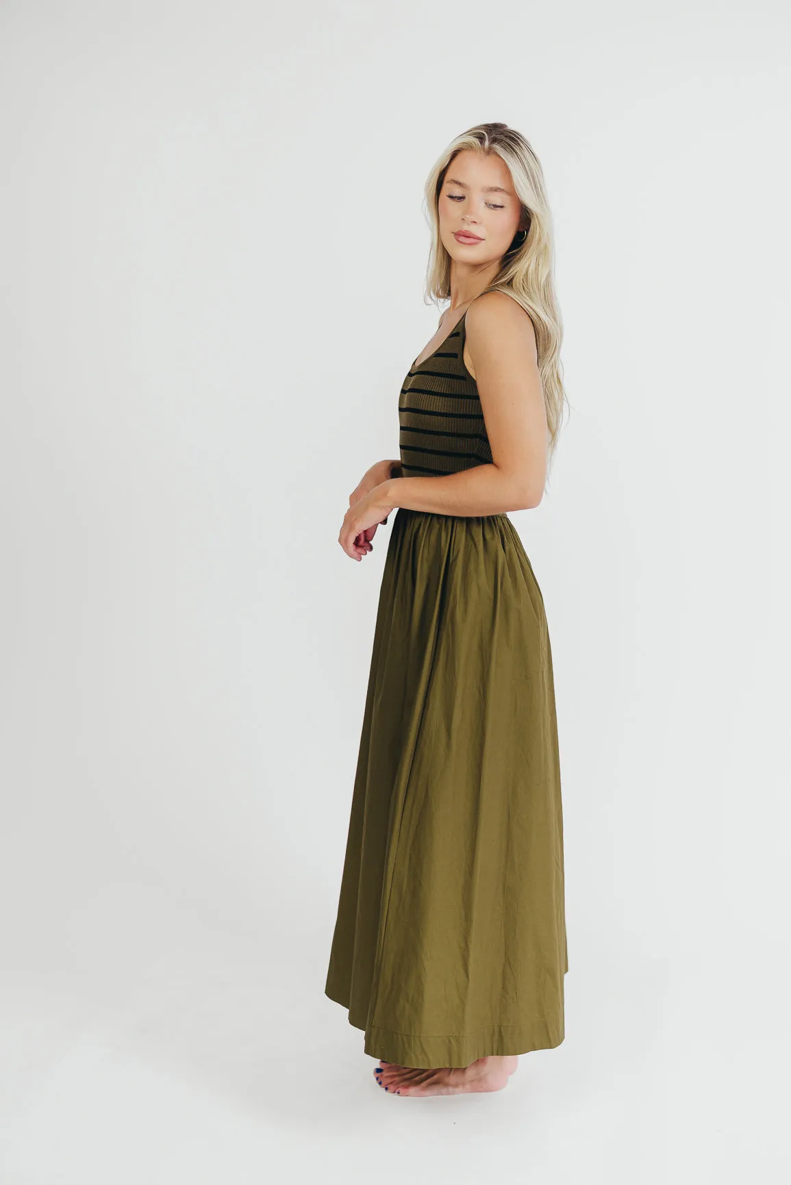 Dakota Knit Midi Dress in Olive/Black sold by Worth Collective product image thumbnail 4