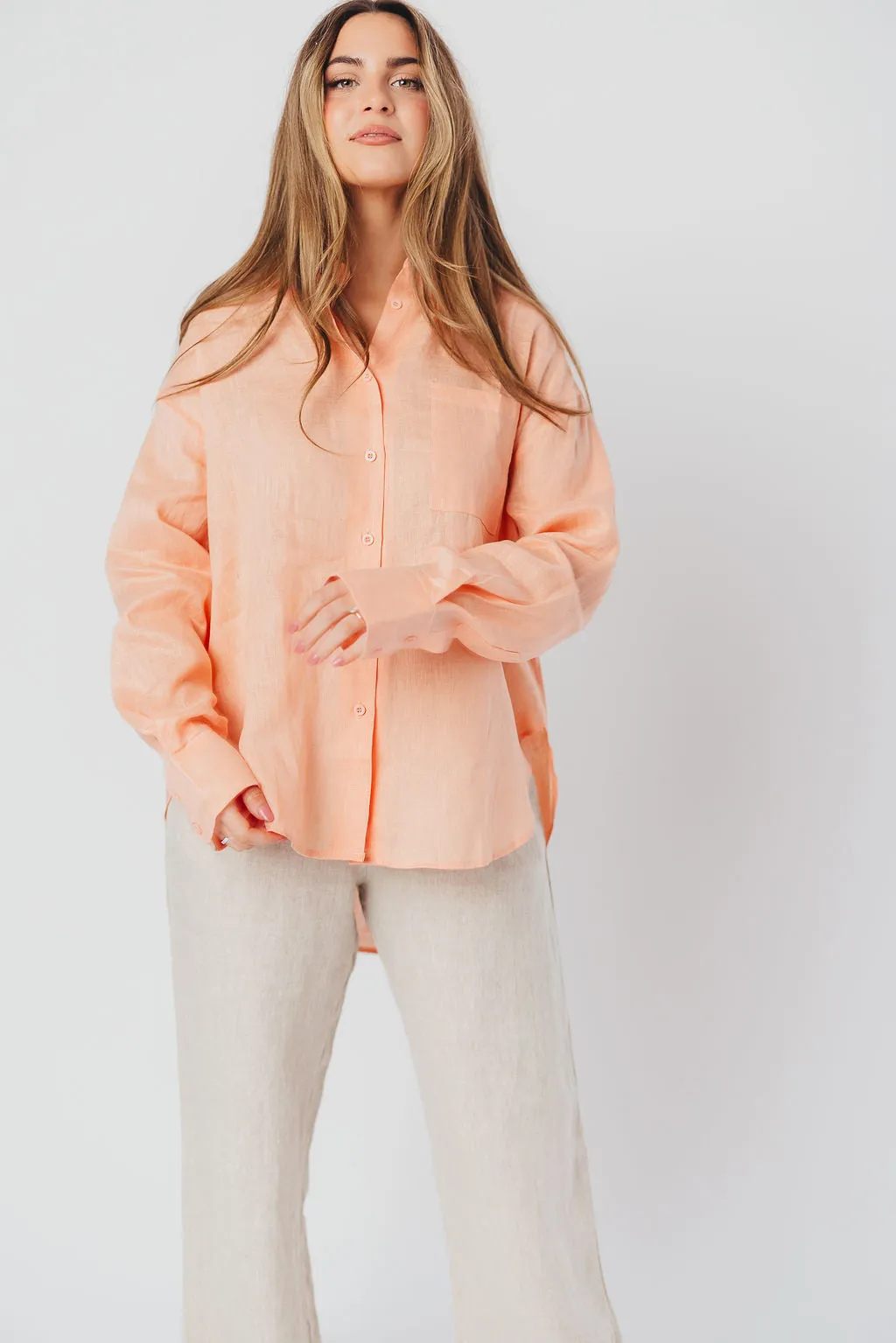 Helen 100% Linen Shirt in Peach - Nursing Friendly sold by Worth Collective product image thumbnail 4