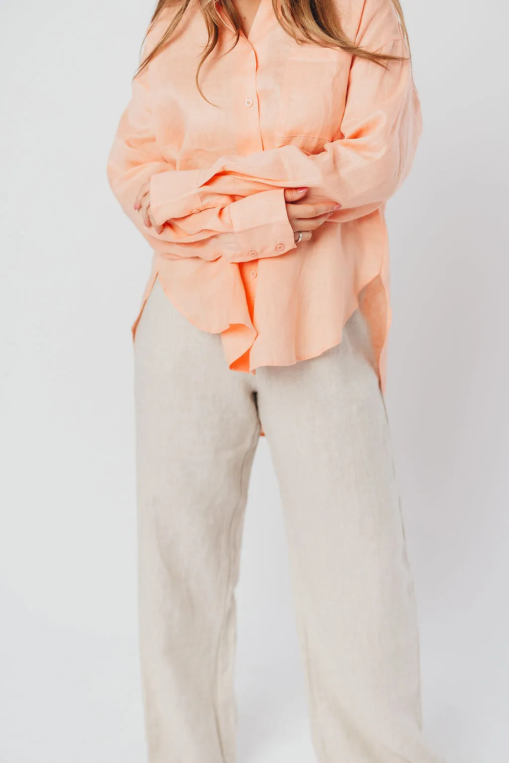 Helen 100% Linen Shirt in Peach - Nursing Friendly sold by Worth Collective product image thumbnail 5