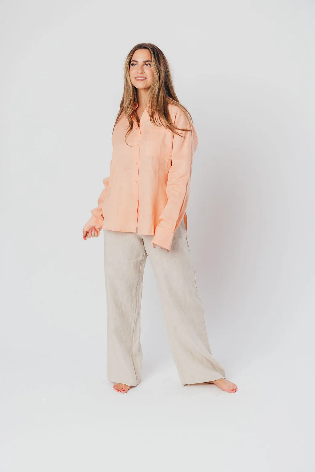 Helen 100% Linen Shirt in Peach - Nursing Friendly sold by Worth Collective product image thumbnail 2