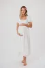 Ainsley Square Neck Midi Dress with Puffed Sleeves in Off-White - Bump Friendly & Inclusive Sizing (S-3XL) sold by Worth Collective