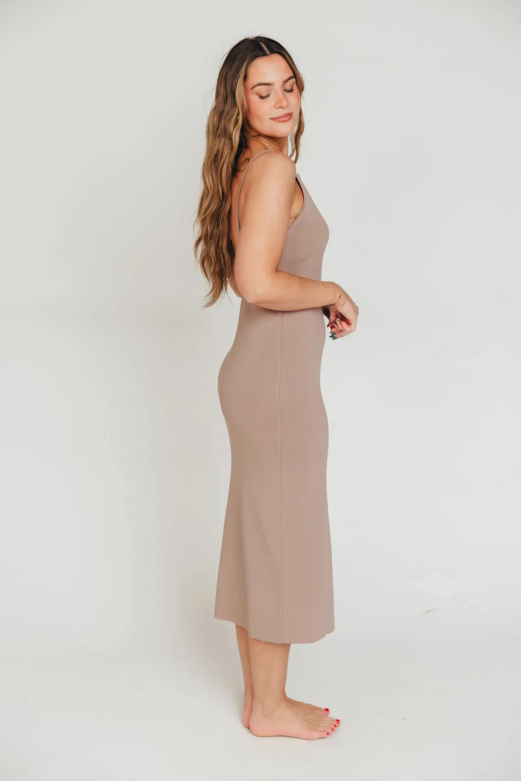 Elyse Midi Dress in Taupe sold by Worth Collective product image thumbnail 5
