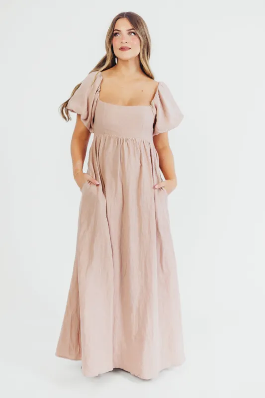 Candace Maxi Dress in Dusty Rose - 100% Linen - Bump Friendly sold by Worth Collective