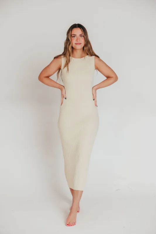 Falling For You Patterned Rib Knit Midi Dress in Butter sold by Worth Collective