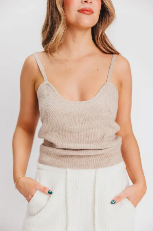 Mina Ribbed Sweater Tank in Oatmeal sold by Worth Collective