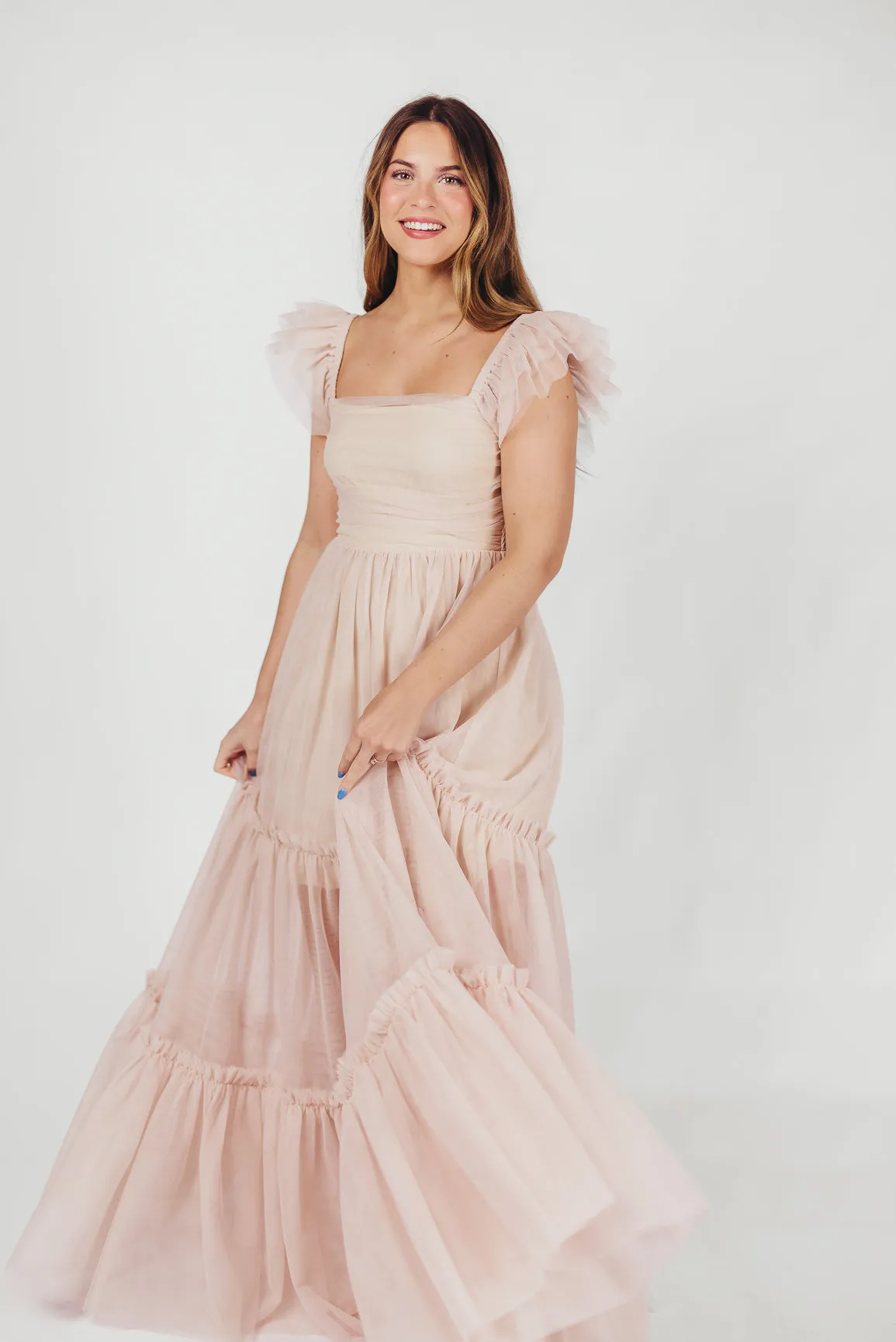 Bella Tiered Tulle Maxi Dress in Peachy Nude - Bump Friendly & Inclusive Sizing (S-3XL) sold by Worth Collective product image thumbnail 2