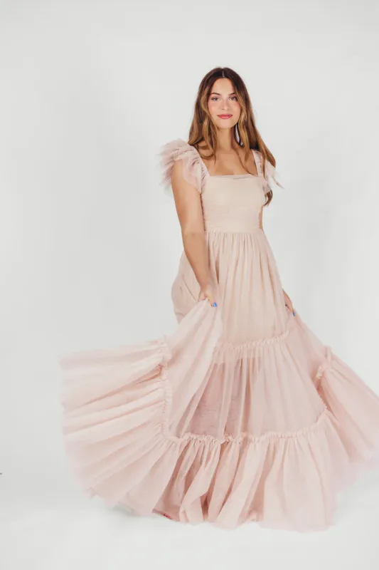 Bella Tiered Tulle Maxi Dress in Peachy Nude - Bump Friendly & Inclusive Sizing (S-3XL) sold by Worth Collective