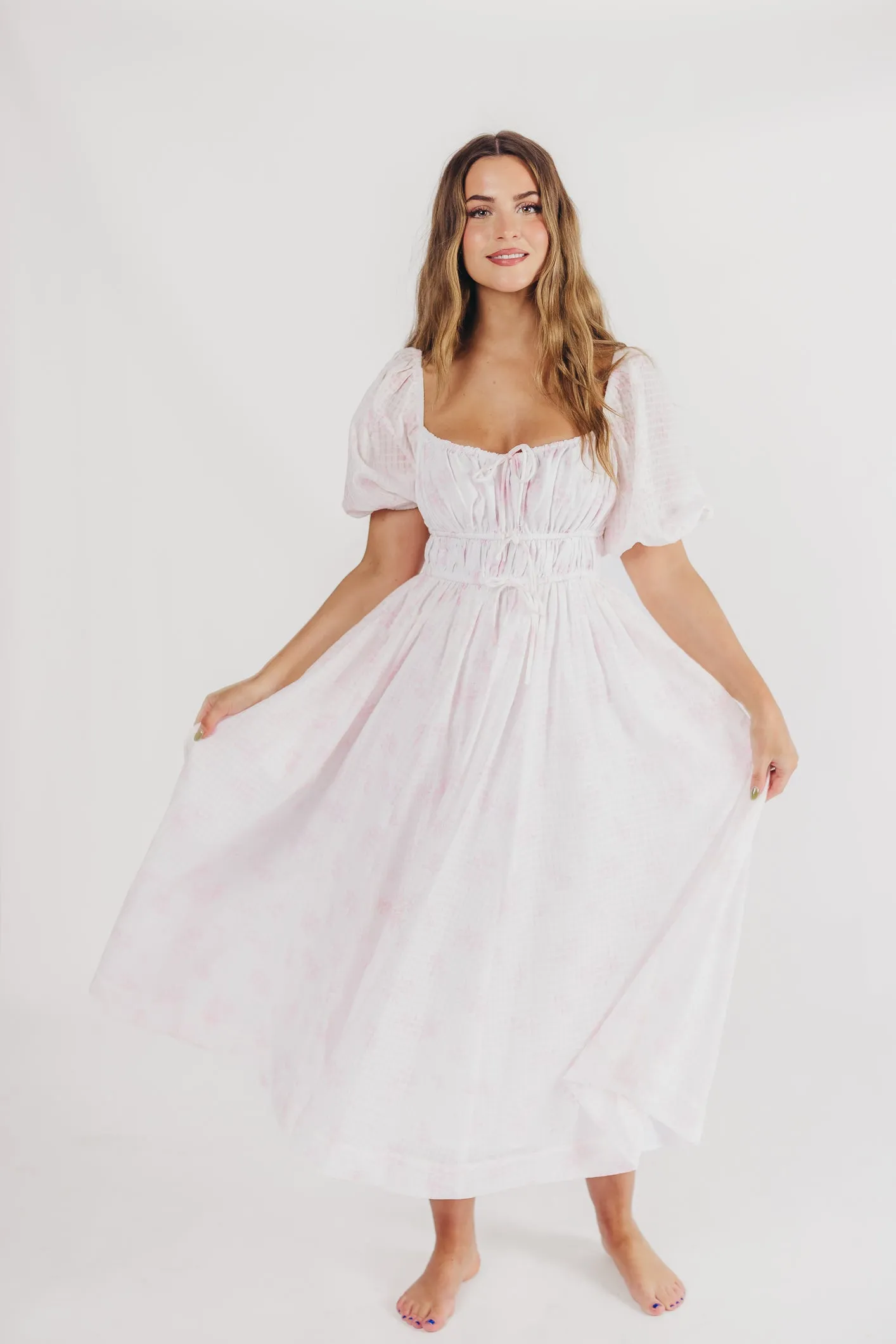 Edda Coastal Midi Dress in Pink - Bump Friendly & Inclusive Sizing (S-3XL) sold by Worth Collective