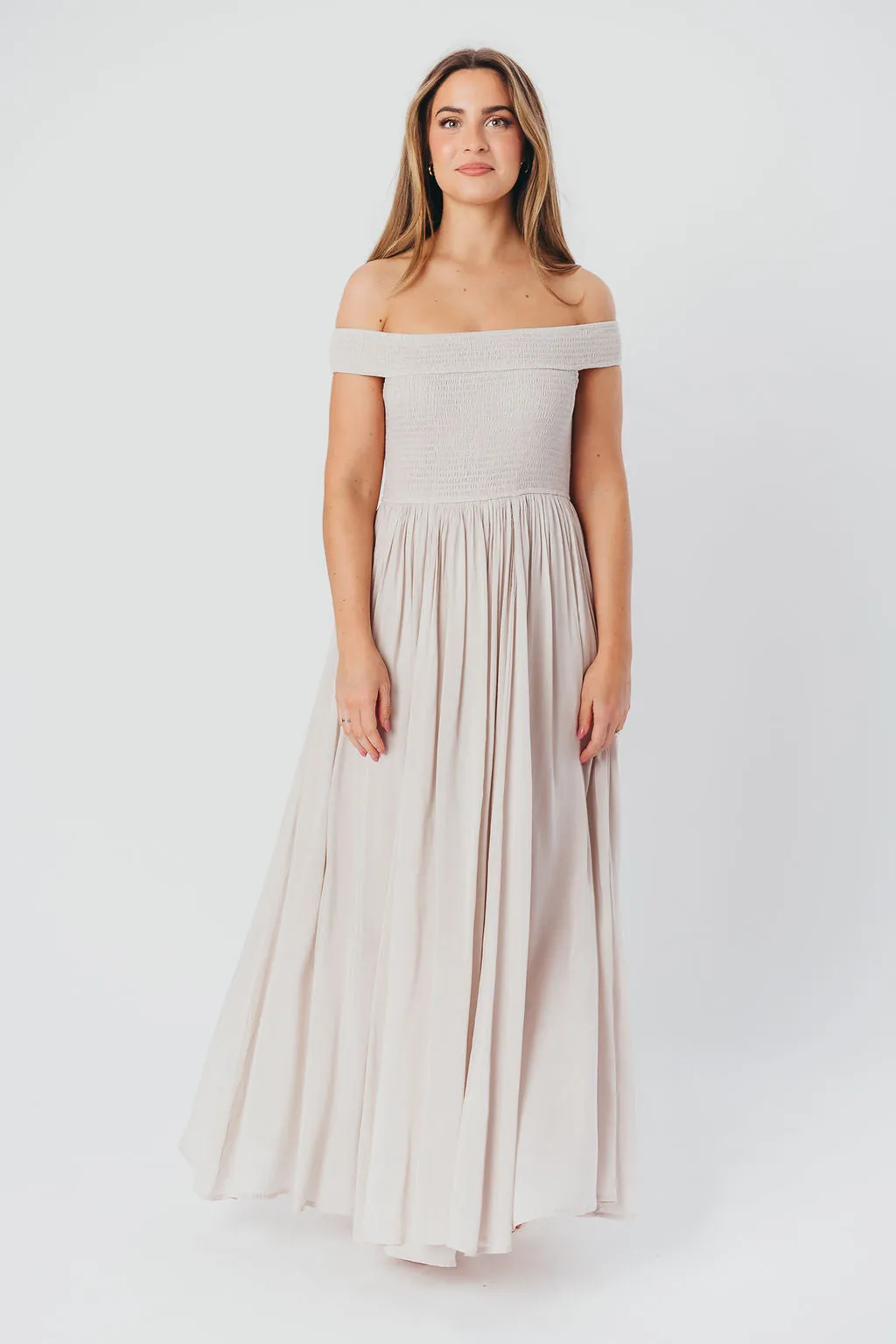 Tatiana Modal Off-the-Shoulder Maxi Dress in Porcelain sold by Worth Collective product image thumbnail 2